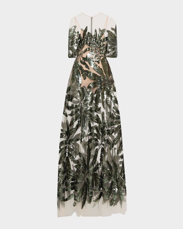 Embroidered Tulle Illusion Gown